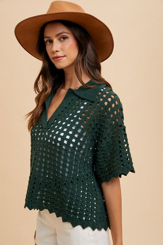 Annie Wear Openwork Johnny Collar Knit Cover Up - The Ruffled Bull Boutique