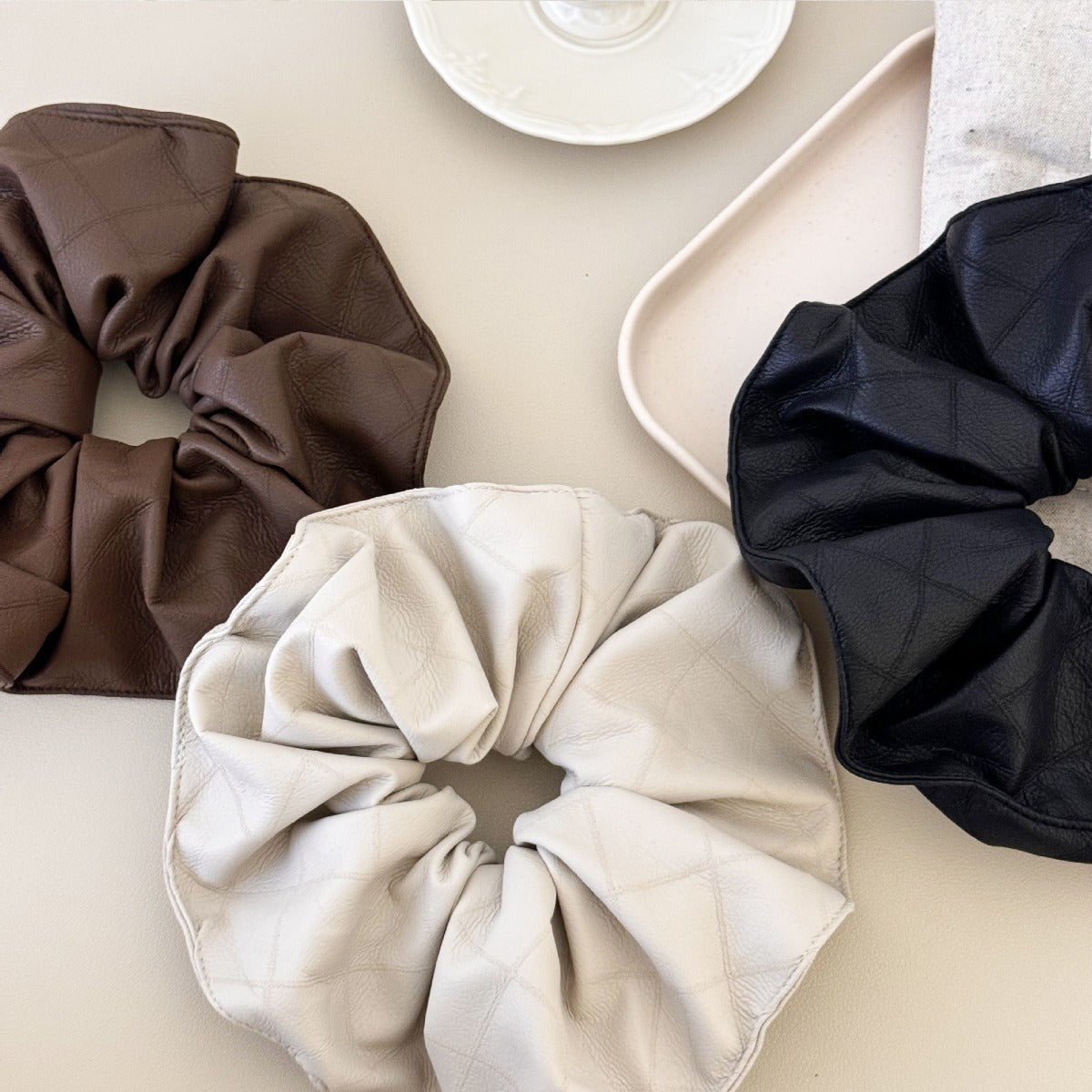 3-Piece PU Leather Elastic Hair Scrunchy - The Ruffled Bull Boutique