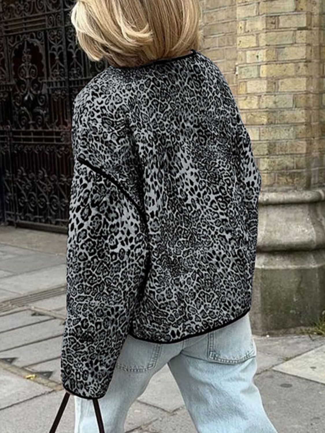 Perfee Leopard Open Front Long Sleeve Jacket - The Ruffled Bull Boutique