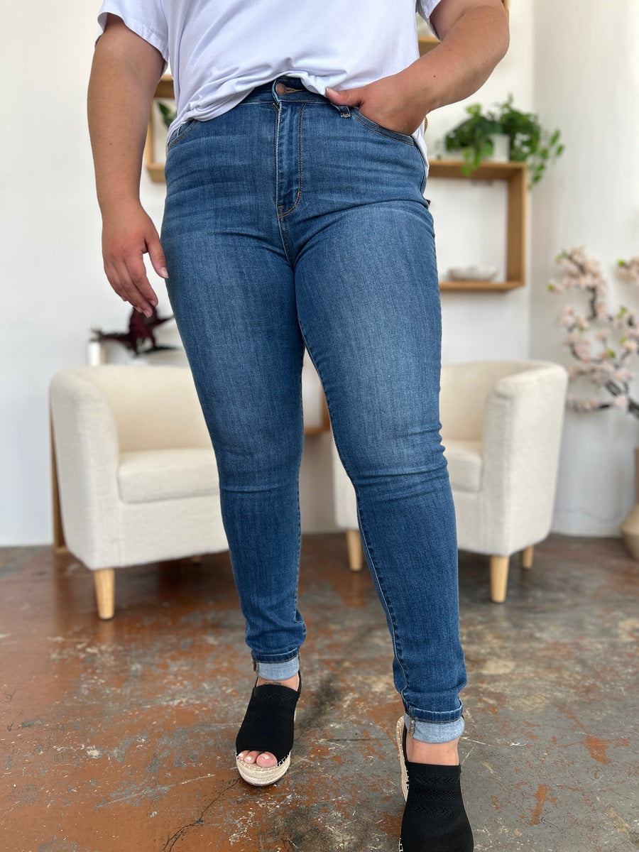 Judy Blue Full Size Cuffed Hem Skinny Jeans - The Ruffled Bull Boutique