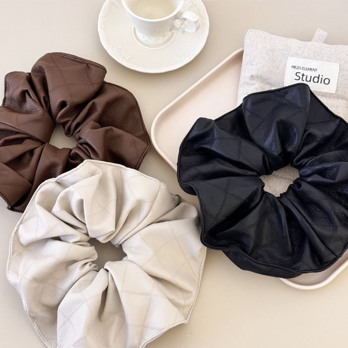 3-Piece PU Leather Elastic Hair Scrunchy - The Ruffled Bull Boutique