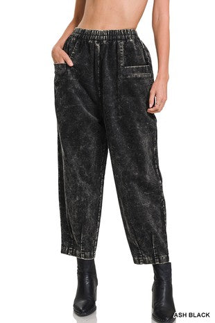 MINERAL WASH CORDUROY CROPPED PANTS - The Ruffled Bull Boutique