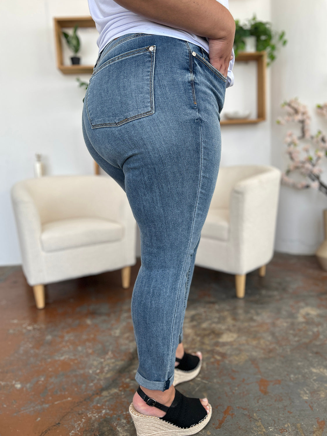 Judy Blue Full Size Cuffed Hem Slim Jeans - The Ruffled Bull Boutique