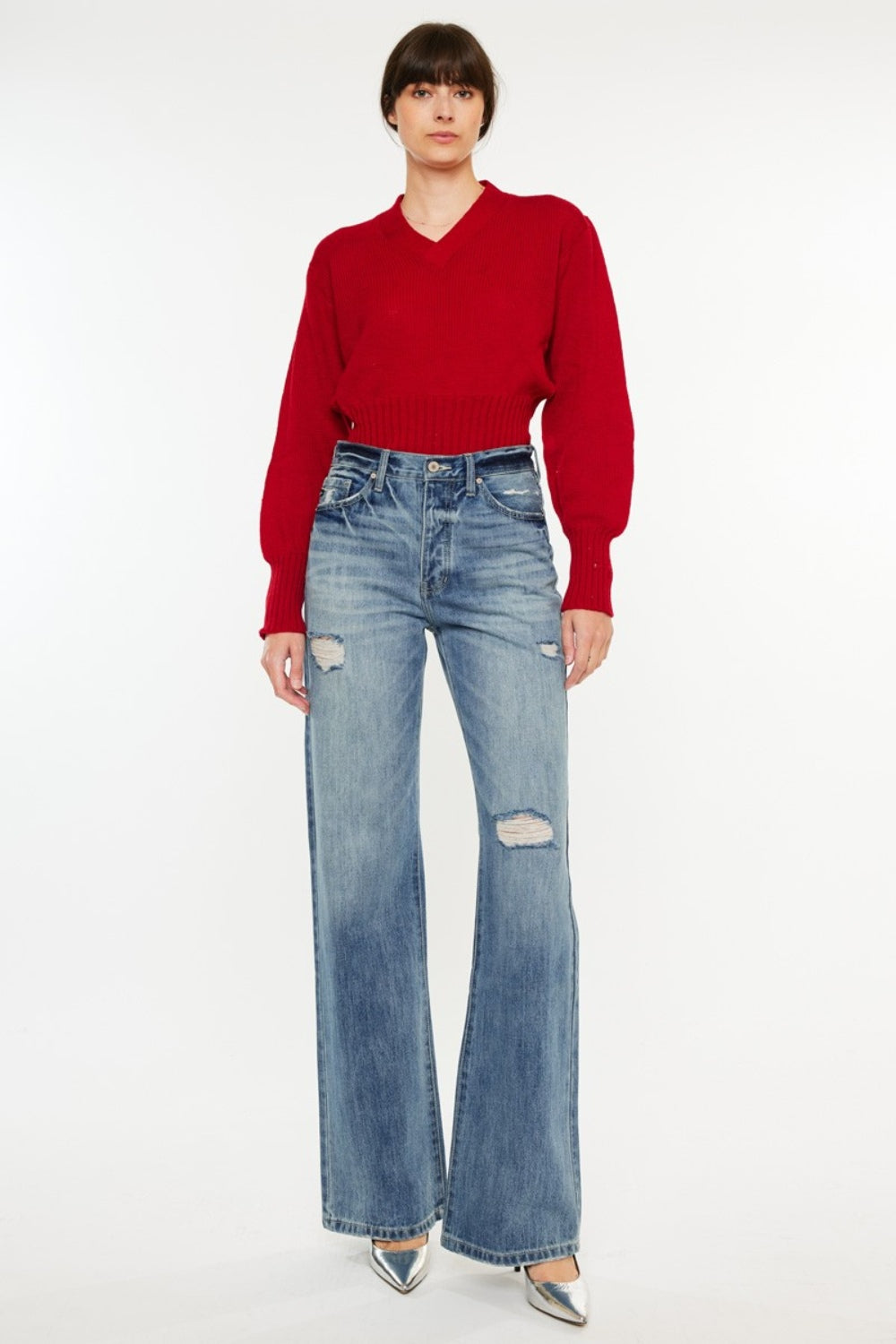 Kancan Distressed High Waist Bootcut Jeans - The Ruffled Bull Boutique