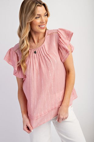 IVORY STRIPED WITH SHINY/GLITTER DETAIL TOP - The Ruffled Bull Boutique