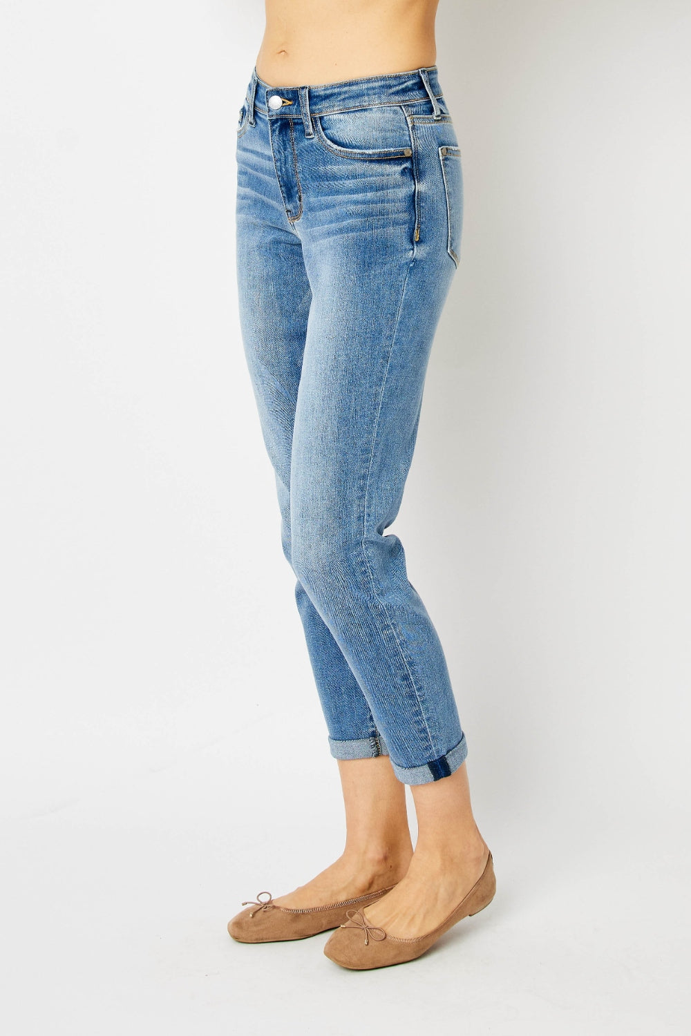 Judy Blue Full Size Cuffed Hem Slim Jeans - The Ruffled Bull Boutique