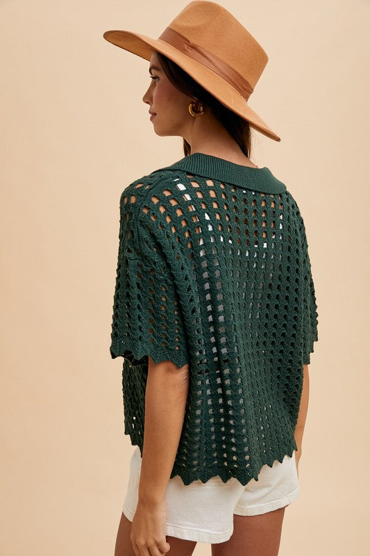 Annie Wear Openwork Johnny Collar Knit Cover Up - The Ruffled Bull Boutique