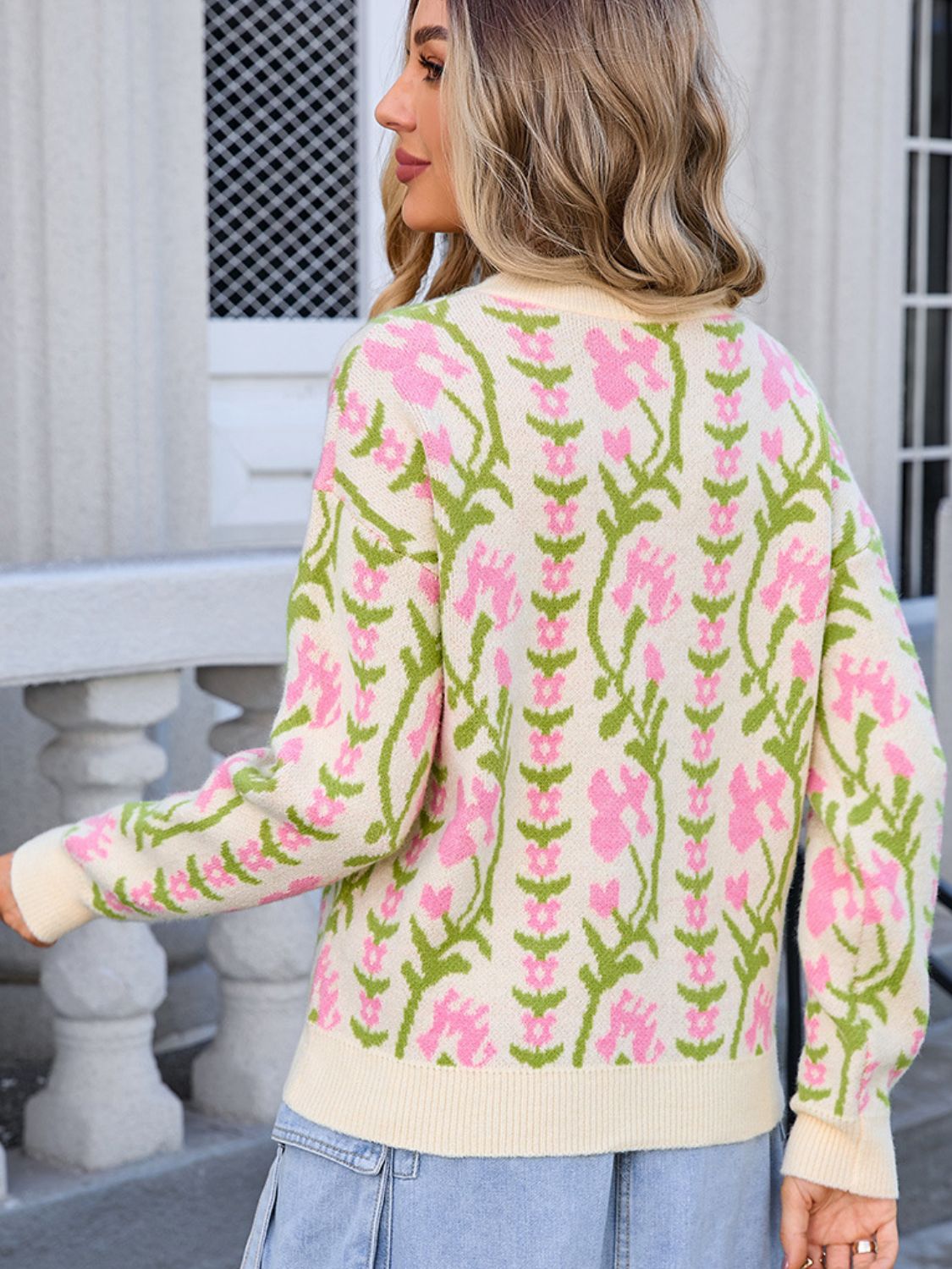 Angel Wings Flower Round Neck Long Sleeve Sweater - The Ruffled Bull Boutique