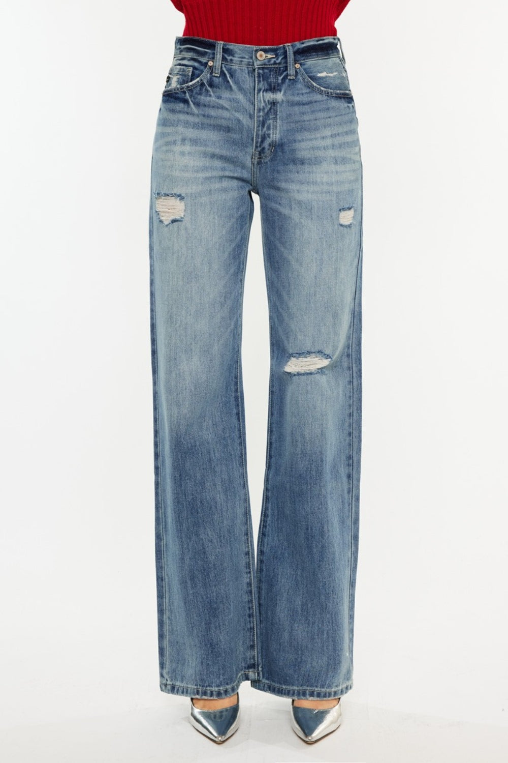 Kancan Distressed High Waist Bootcut Jeans - The Ruffled Bull Boutique