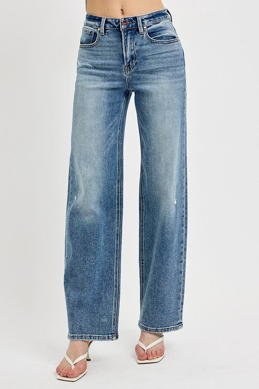 RISEN Full Size Distressed Wide Leg Jeans Plus Size - The Ruffled Bull Boutique