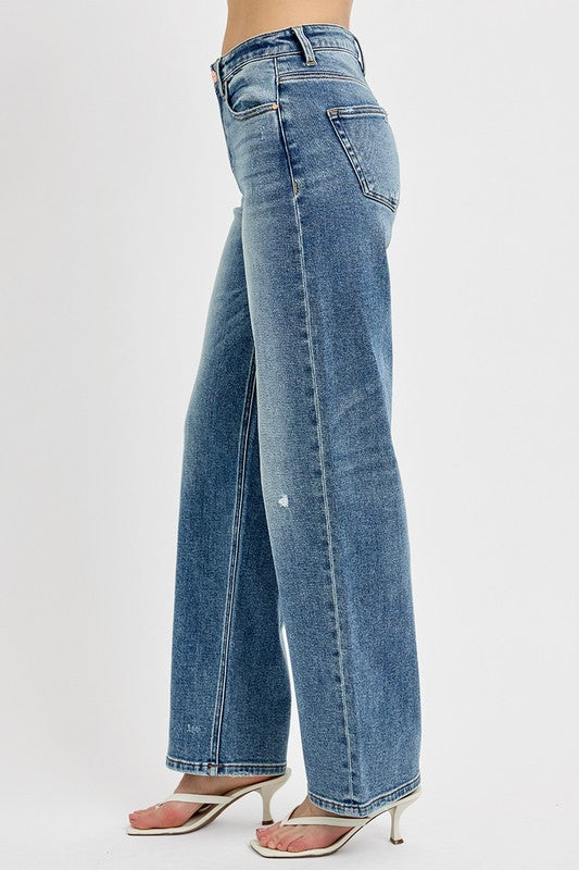RISEN Full Size Distressed Wide Leg Jeans Plus Size - The Ruffled Bull Boutique
