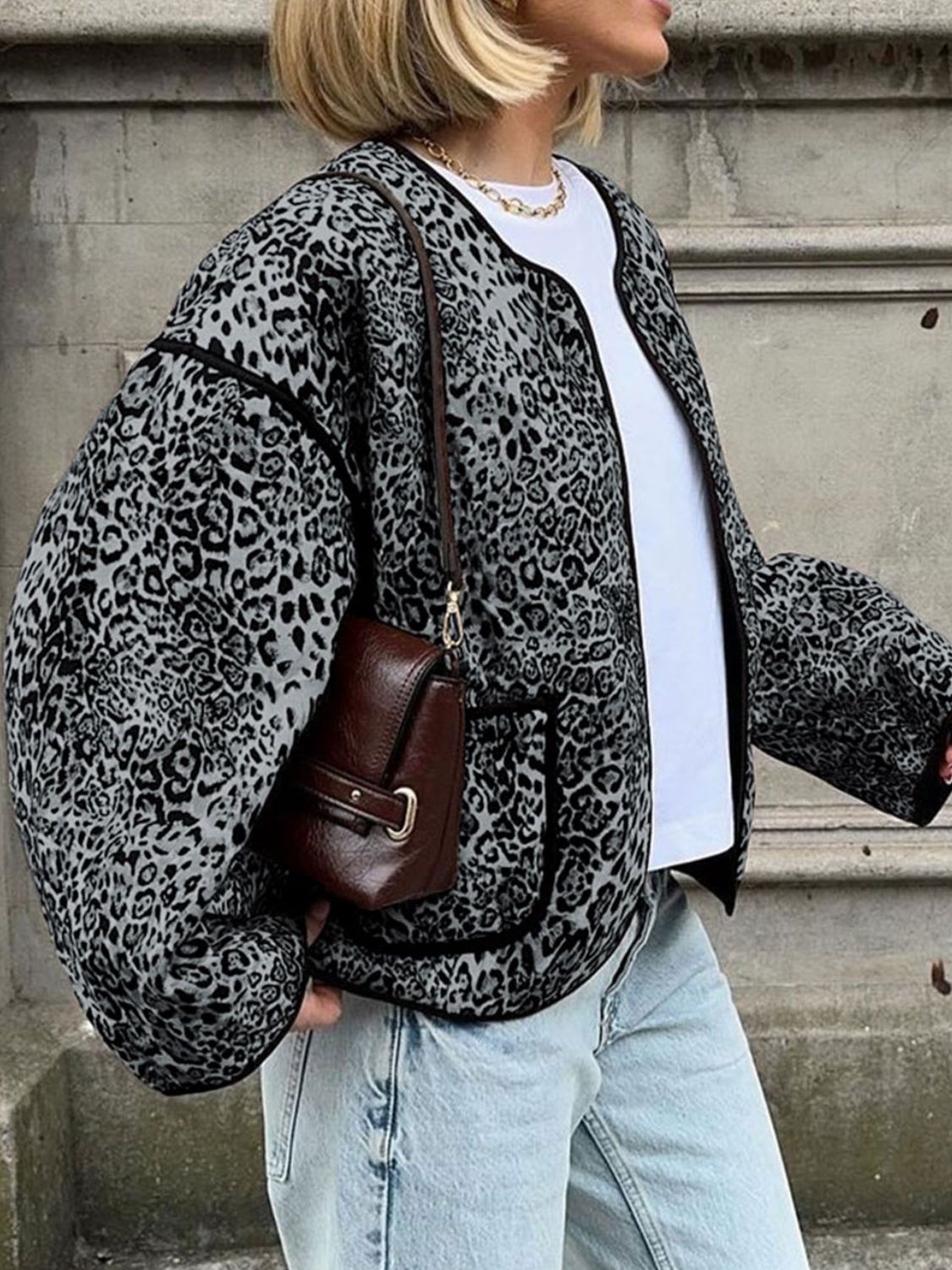 Perfee Leopard Open Front Long Sleeve Jacket - The Ruffled Bull Boutique