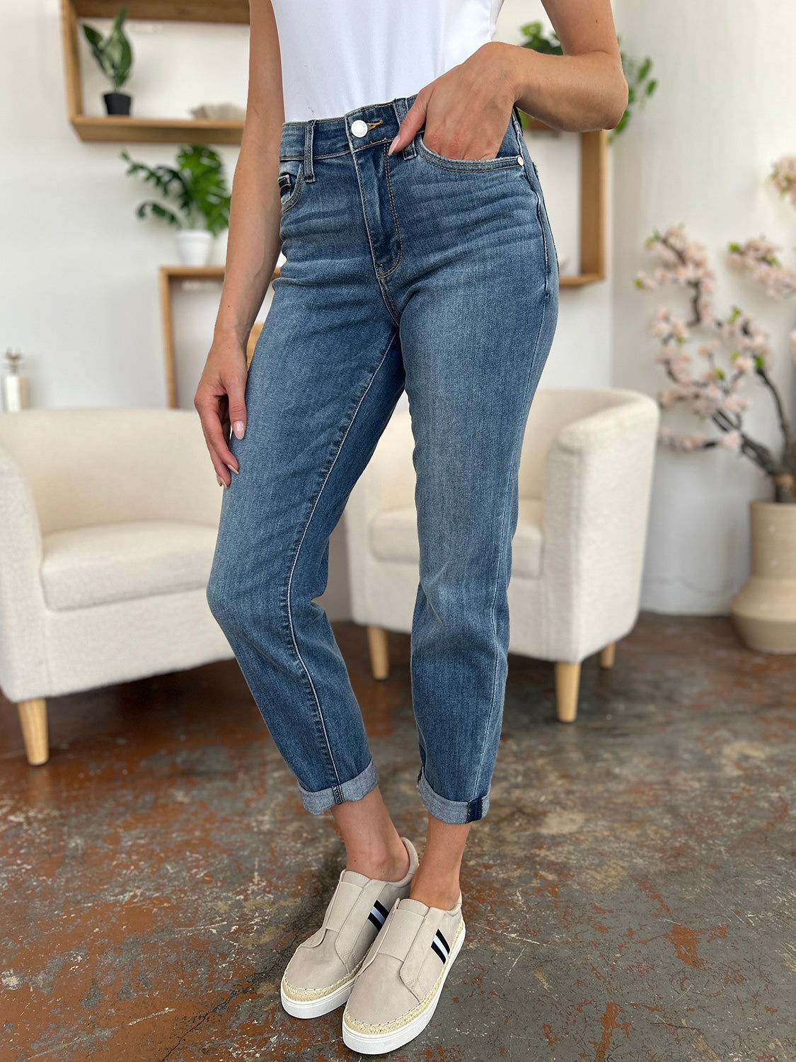 Judy Blue Full Size Cuffed Hem Slim Jeans - The Ruffled Bull Boutique