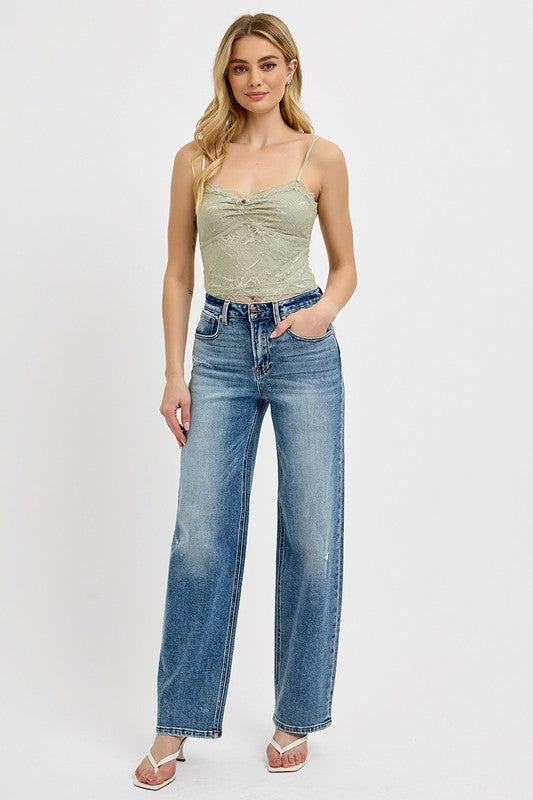 RISEN Full Size Distressed Wide Leg Jeans Plus Size - The Ruffled Bull Boutique