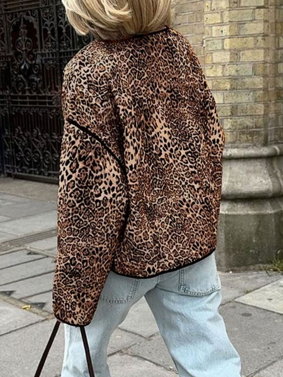 Perfee Leopard Open Front Long Sleeve Jacket - The Ruffled Bull Boutique