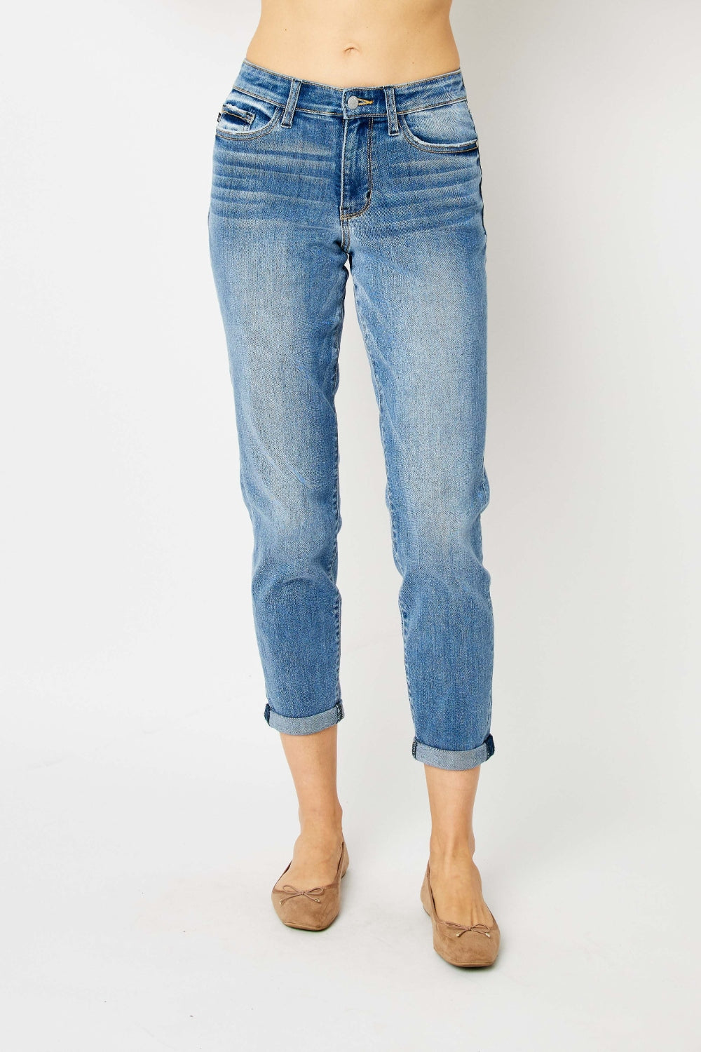 Judy Blue Full Size Cuffed Hem Slim Jeans - The Ruffled Bull Boutique