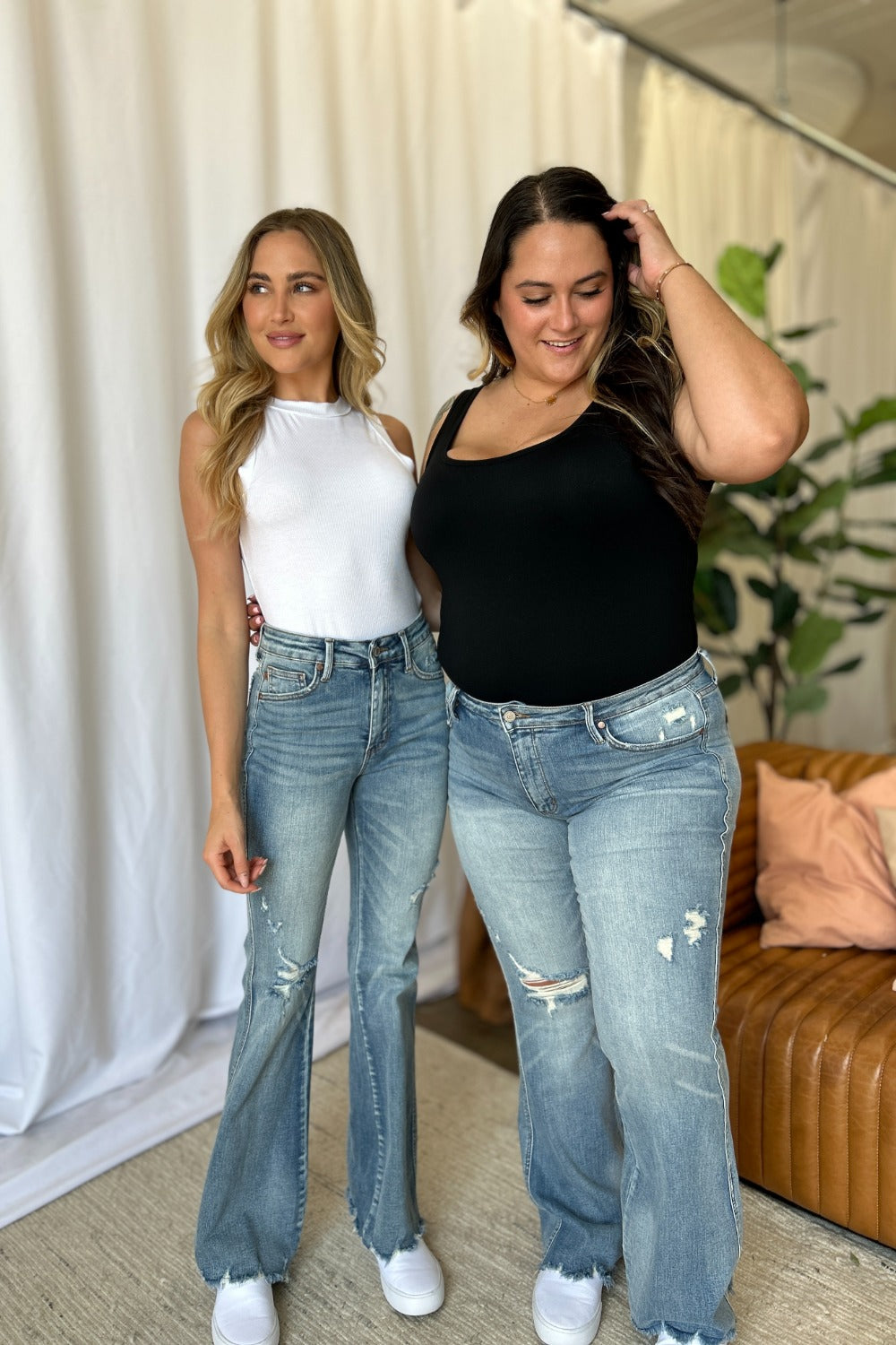 Judy Blue Full Size Medium Rise Tummy Control Destroy Flare - The Ruffled Bull Boutique