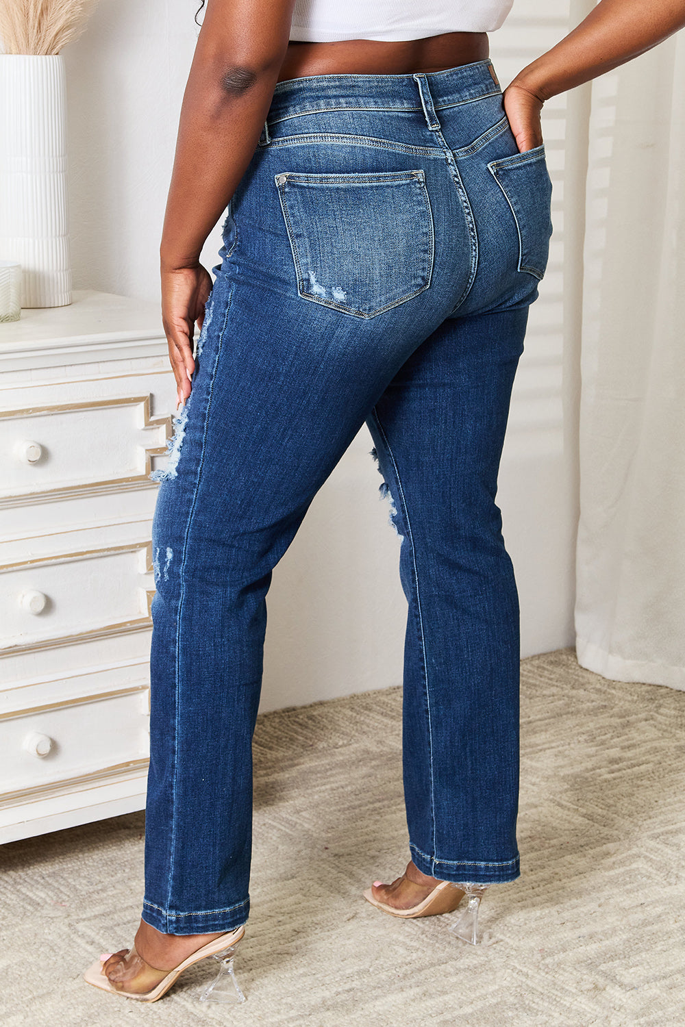 Judy Blue Full Size Mid Rise Hand Sand & Destroy Bootcut Jeans - The Ruffled Bull Boutique