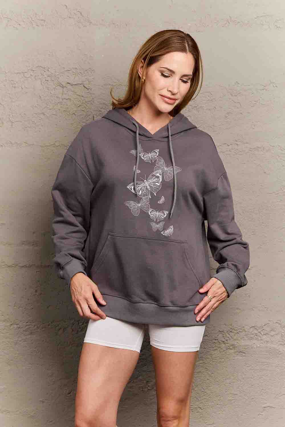 Simply Love Simply Love Full Size Dropped Shoulder Butterfly Graphic Hoodie - The Ruffled Bull Boutique