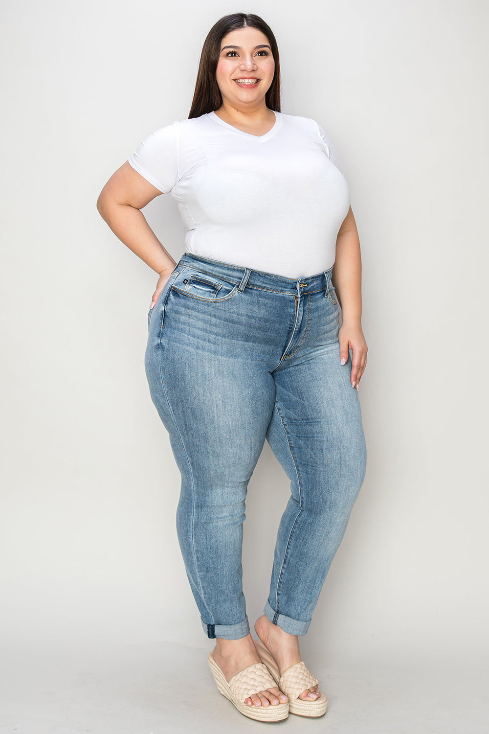 Judy Blue Full Size Cuffed Hem Slim Jeans - The Ruffled Bull Boutique