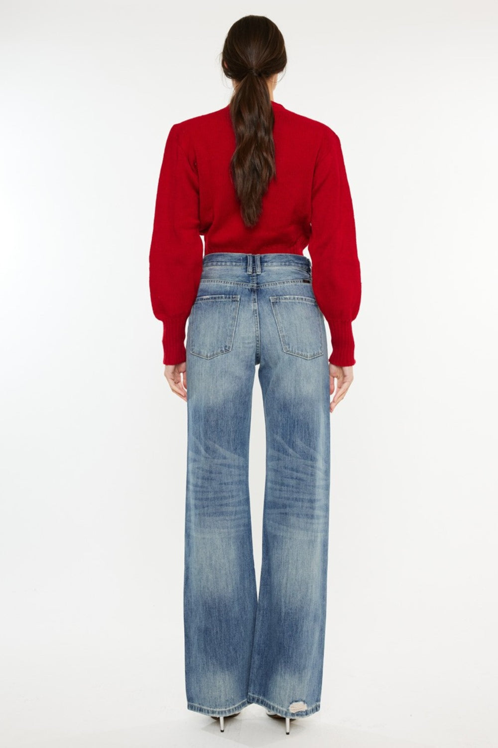 Kancan Distressed High Waist Bootcut Jeans - The Ruffled Bull Boutique