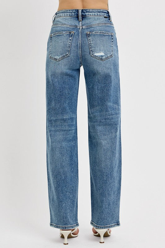 RISEN Full Size Distressed Wide Leg Jeans Plus Size - The Ruffled Bull Boutique