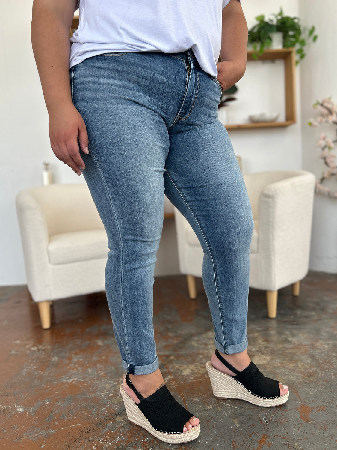 Judy Blue Full Size Cuffed Hem Slim Jeans - The Ruffled Bull Boutique