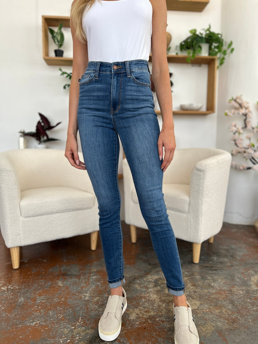 Judy Blue Full Size Cuffed Hem Skinny Jeans - The Ruffled Bull Boutique