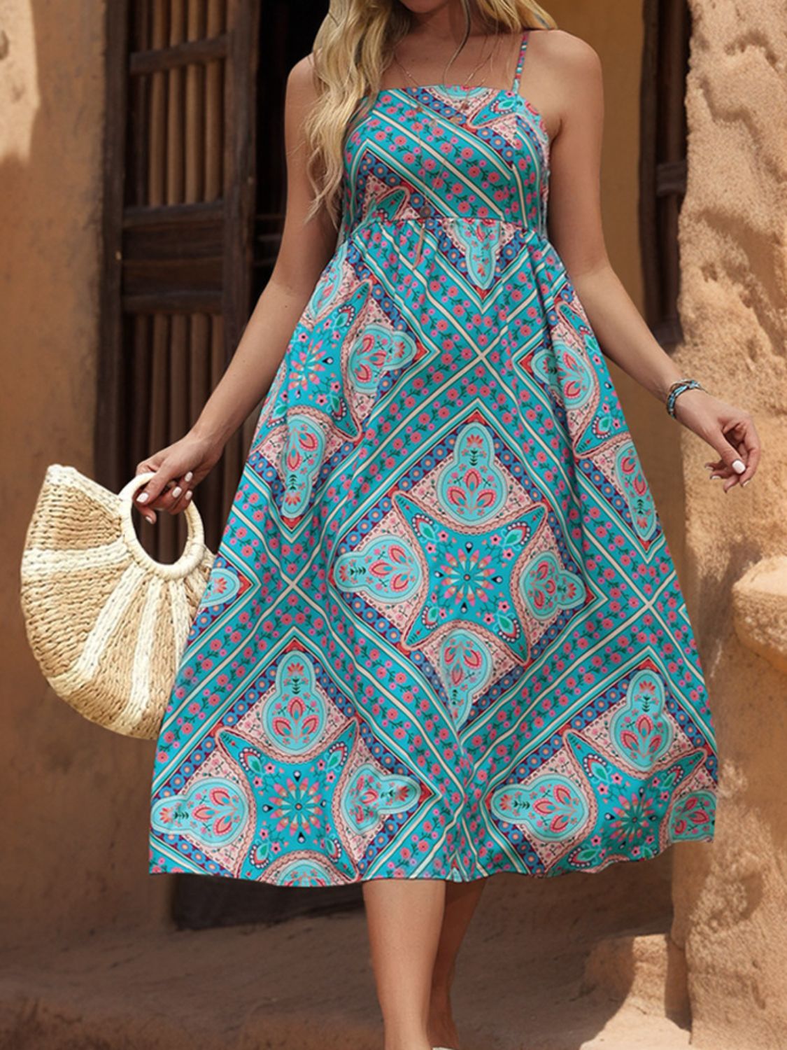 Perfee Printed Spaghetti Strap Midi Dress - The Ruffled Bull Boutique