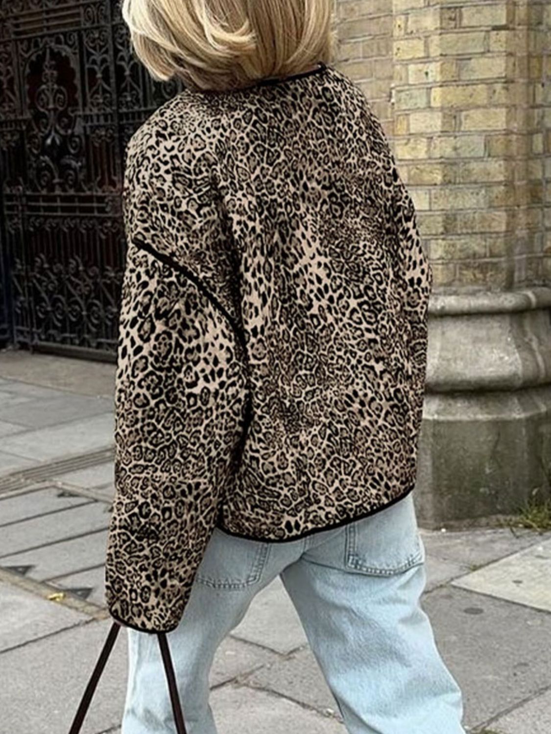 Perfee Leopard Open Front Long Sleeve Jacket - The Ruffled Bull Boutique