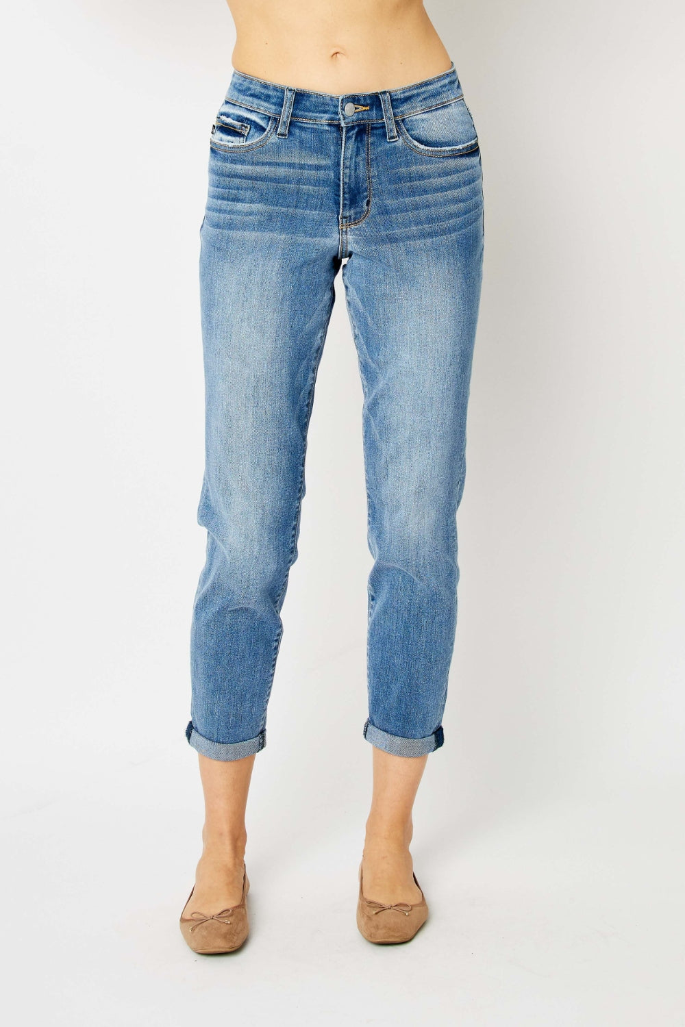 Judy Blue Full Size Cuffed Hem Slim Jeans - The Ruffled Bull Boutique