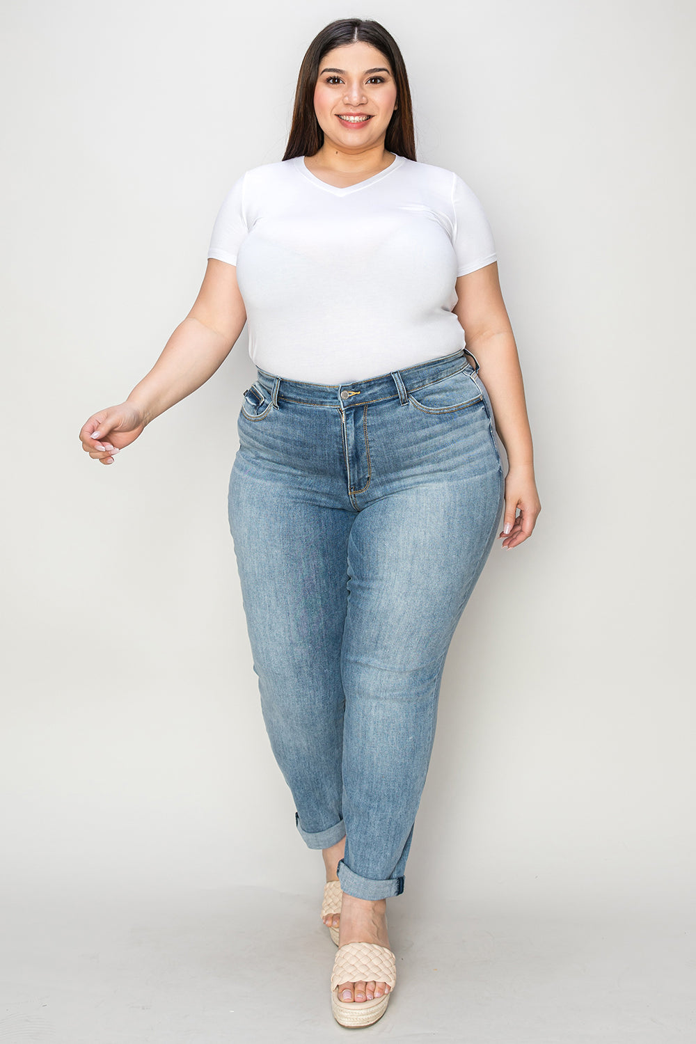 Judy Blue Full Size Cuffed Hem Slim Jeans - The Ruffled Bull Boutique