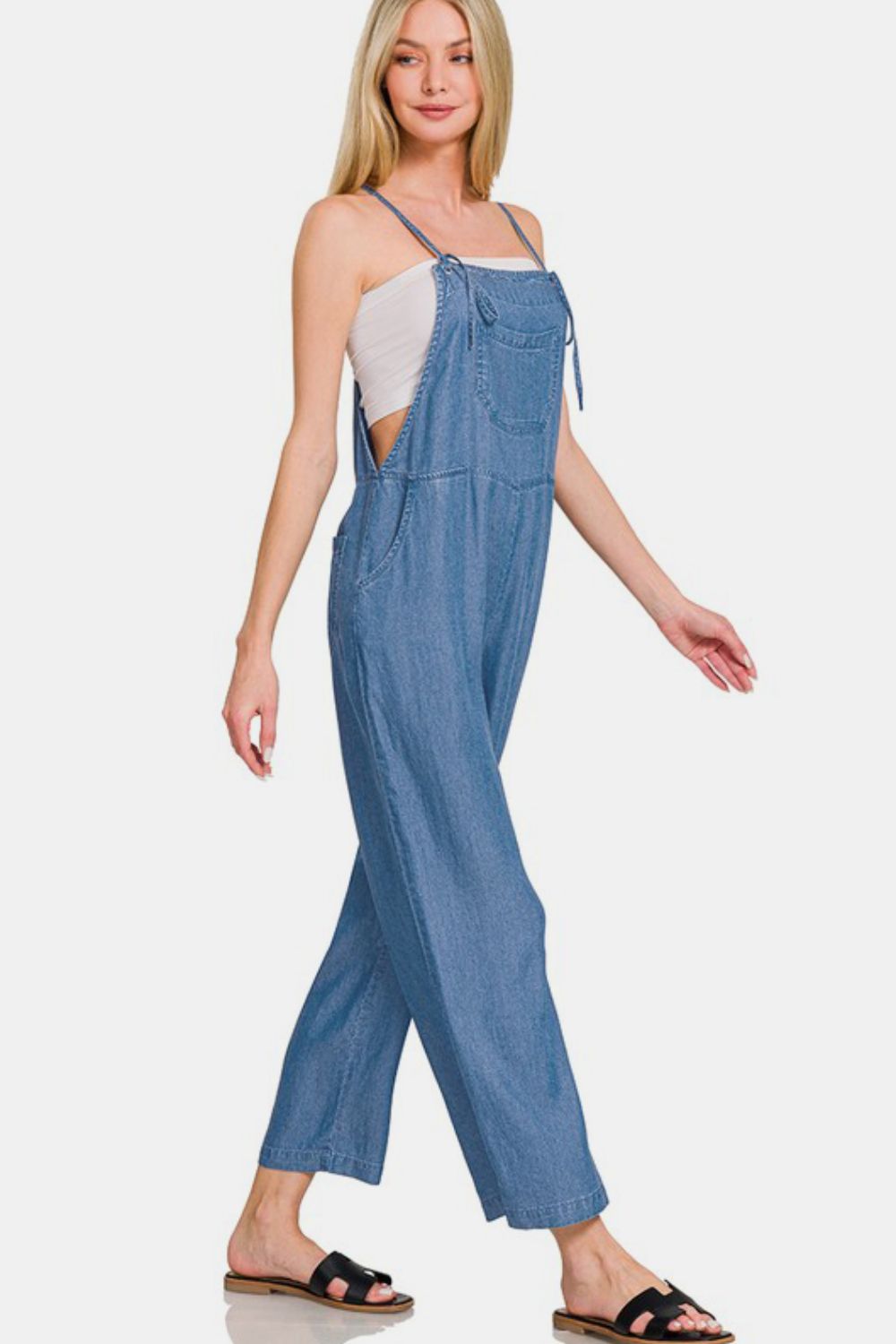 Zenana Washed Adjustable Strap Wide Leg Denim Overalls - The Ruffled Bull Boutique
