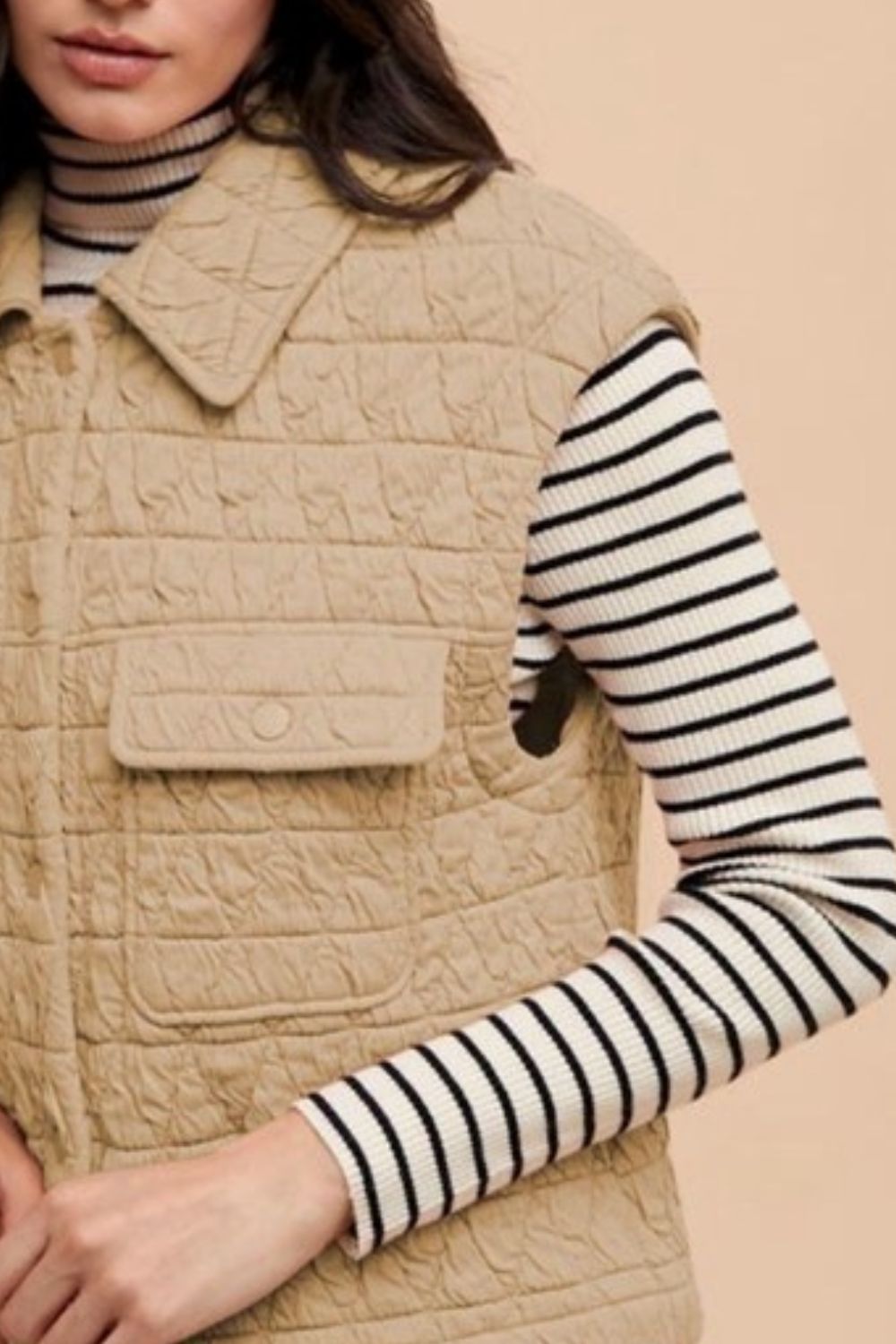 Annie Wear Texture Quilted Snap Down Vest Coat - The Ruffled Bull Boutique