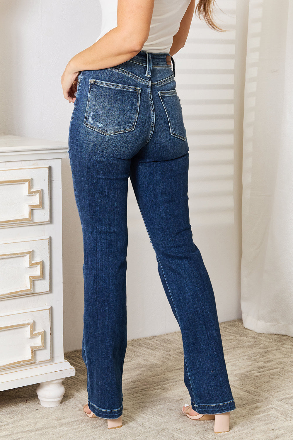 Judy Blue Full Size Mid Rise Hand Sand & Destroy Bootcut Jeans - The Ruffled Bull Boutique