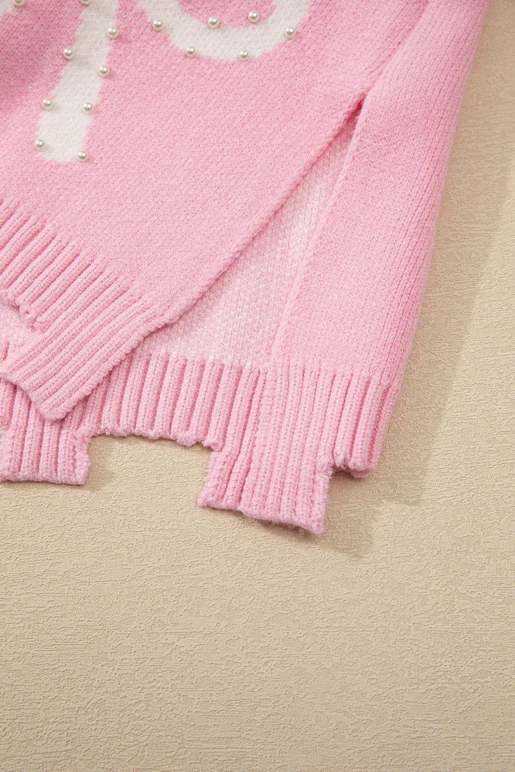 Pearl Detail Bow Round Neck Long Sleeve Sweater - The Ruffled Bull Boutique