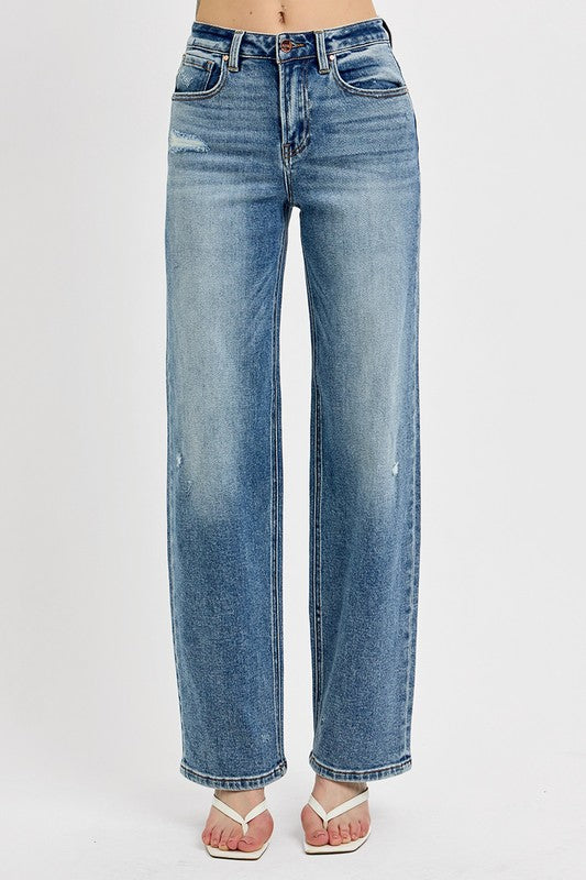 RISEN Full Size Distressed Wide Leg Jeans Plus Size - The Ruffled Bull Boutique