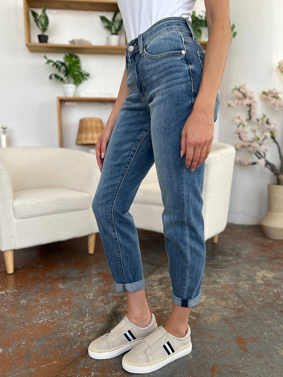 Judy Blue Full Size Cuffed Hem Slim Jeans - The Ruffled Bull Boutique