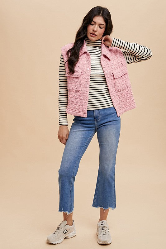Annie Wear Texture Quilted Snap Down Vest Coat - The Ruffled Bull Boutique