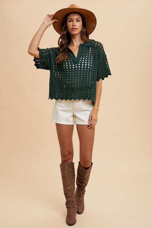 Annie Wear Openwork Johnny Collar Knit Cover Up - The Ruffled Bull Boutique