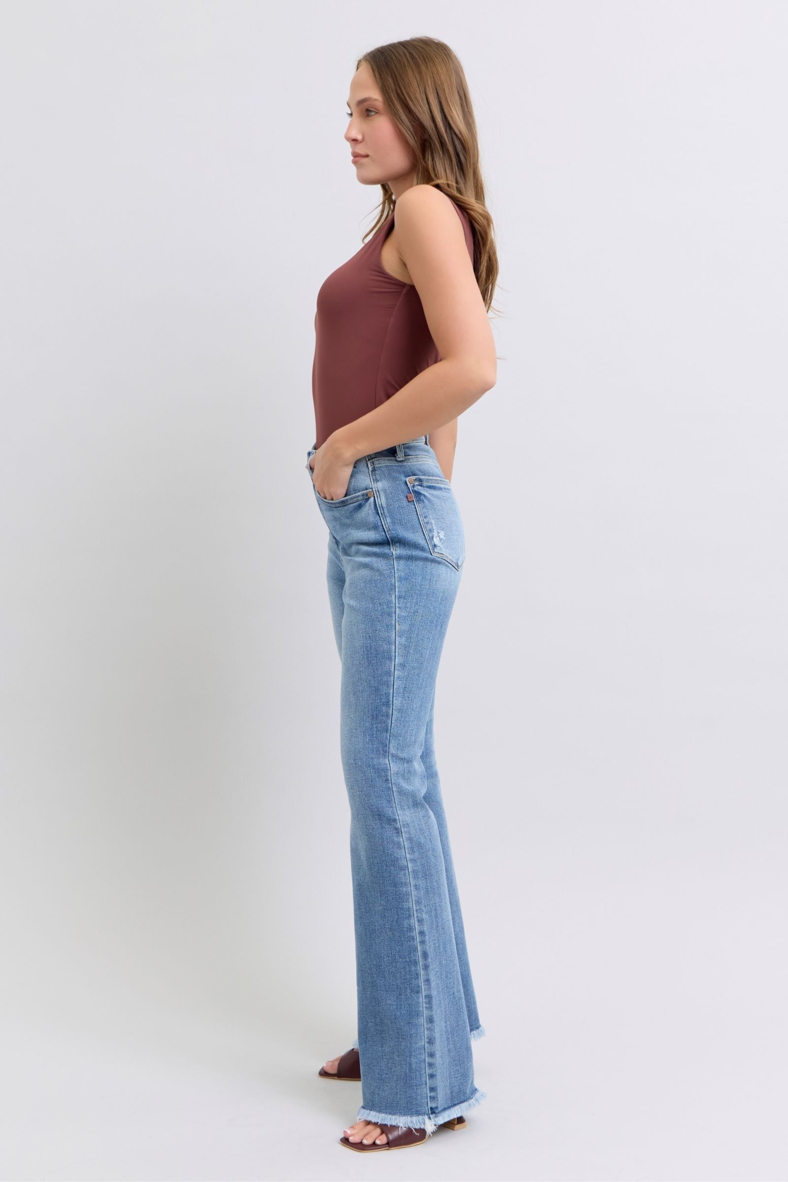 Judy Blue Full Size Raw Hem High Rise Bootcut Jeans - The Ruffled Bull Boutique