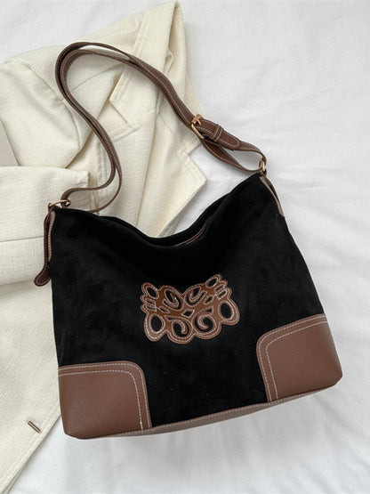 Suede Patch Adjustable Strap Tote Bag - The Ruffled Bull Boutique