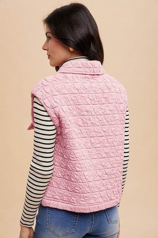 Annie Wear Texture Quilted Snap Down Vest Coat - The Ruffled Bull Boutique
