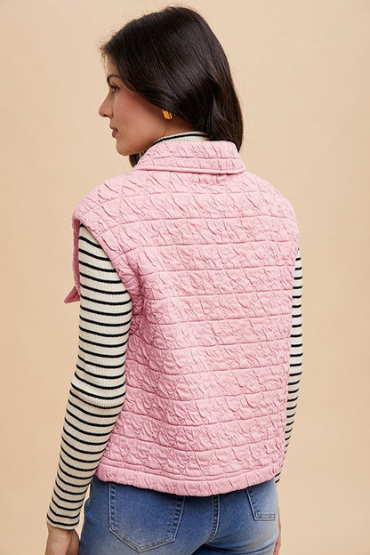 Annie Wear Texture Quilted Snap Down Vest Coat - The Ruffled Bull Boutique