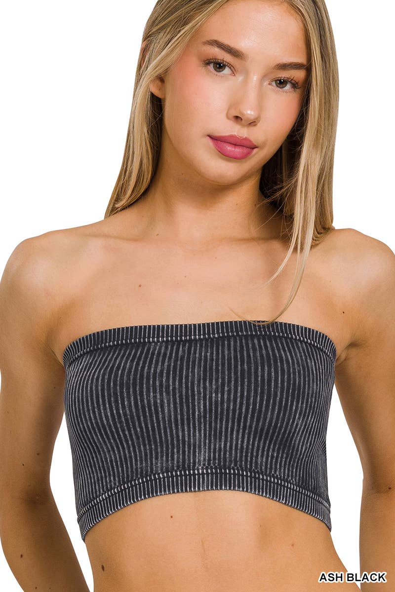 Washed Ribbed Seamless Tube Top - The Ruffled Bull Boutique