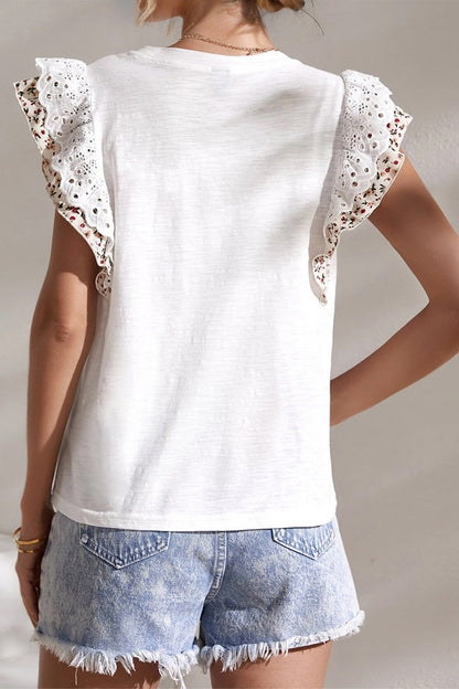 Oh Full Size Ruffled Round Neck Cap Sleeve Top - The Ruffled Bull Boutique