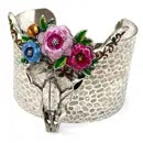 Silver wide cuff longhorn w/ flowers bracelet - The Ruffled Bull Boutique