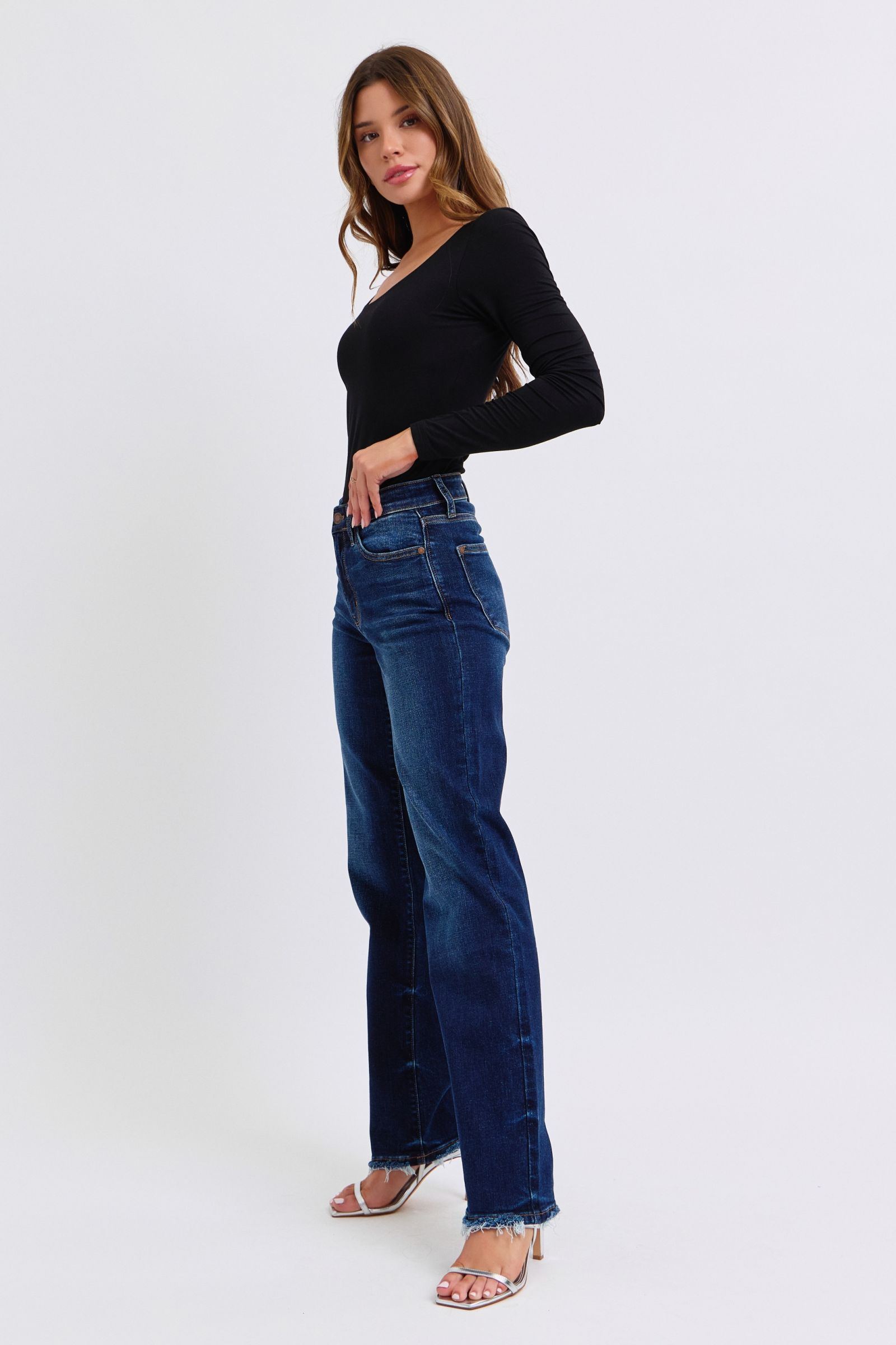 Judy Blue Full Size Raw Hem Straight Leg Jeans - The Ruffled Bull Boutique