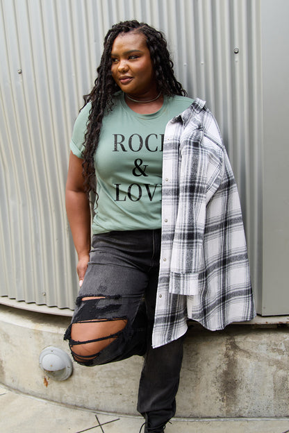 Simply Love Full Size ROCK ＆ LOVE Short Sleeve T-Shirt - The Ruffled Bull Boutique