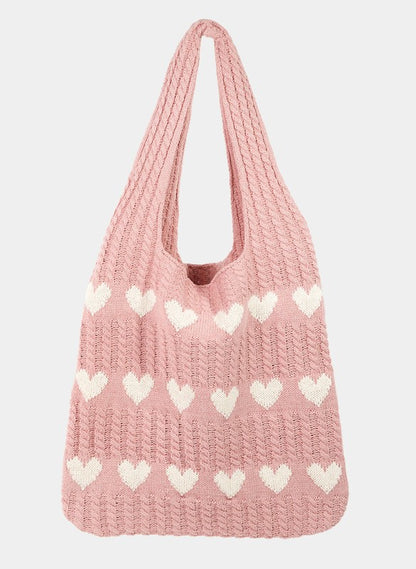 Fame Contrast Heart Crochet Tote Bag - The Ruffled Bull Boutique